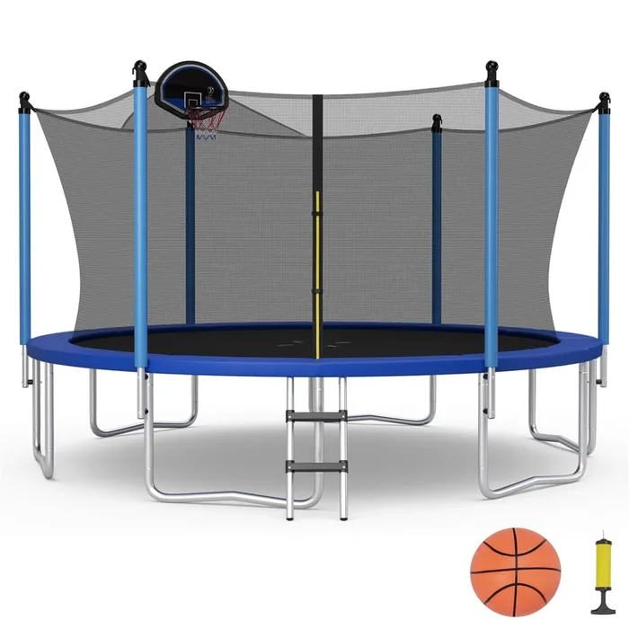 16 Feet Outdoor Recreational Trampoline with Ladder and Enclosure Net