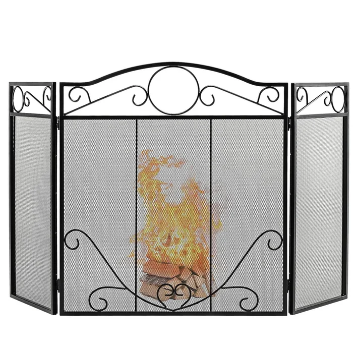 3-Panel Freestanding Fireplace Screen Folded Fire Doors