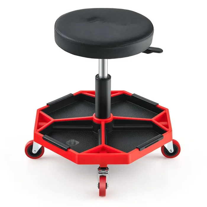 330 LBS Capacity Pneumatic Rolling Mechanic Stool with Padded Seat-Red