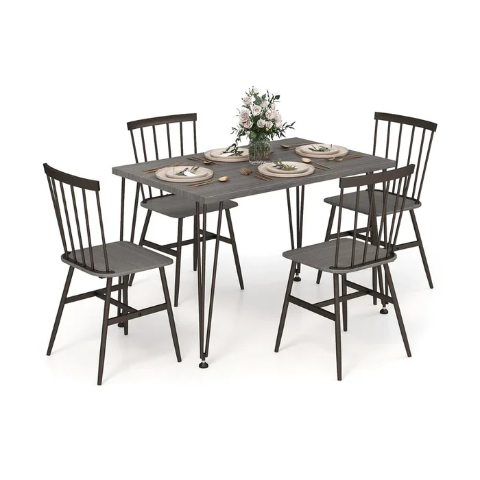 5-Piece Dining Table Set for 4 with Swivel Feet for Small Place