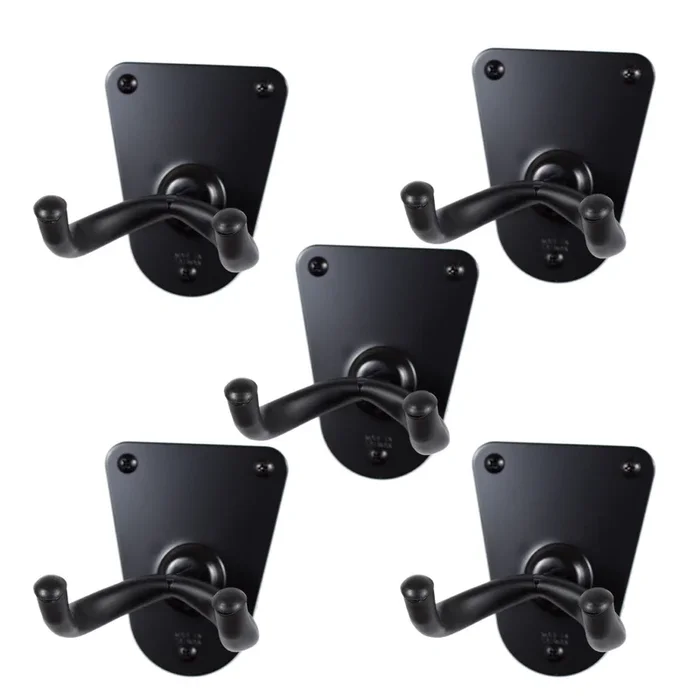 5 x CPK Guitar Wall Hangers, Screw mount flush metal base, Black Holders