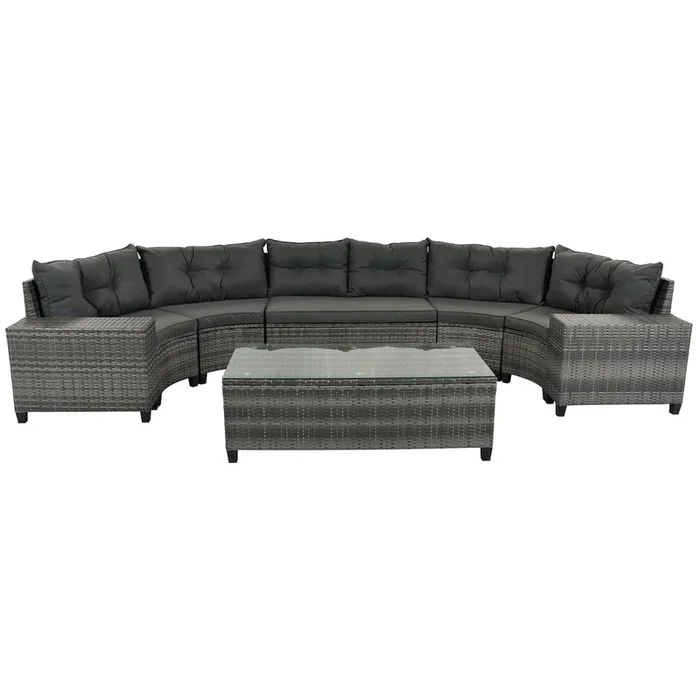 8 Piece Half-Moon Sectional Sofa Set with Rectangular Coffee Table and Removable Cushions