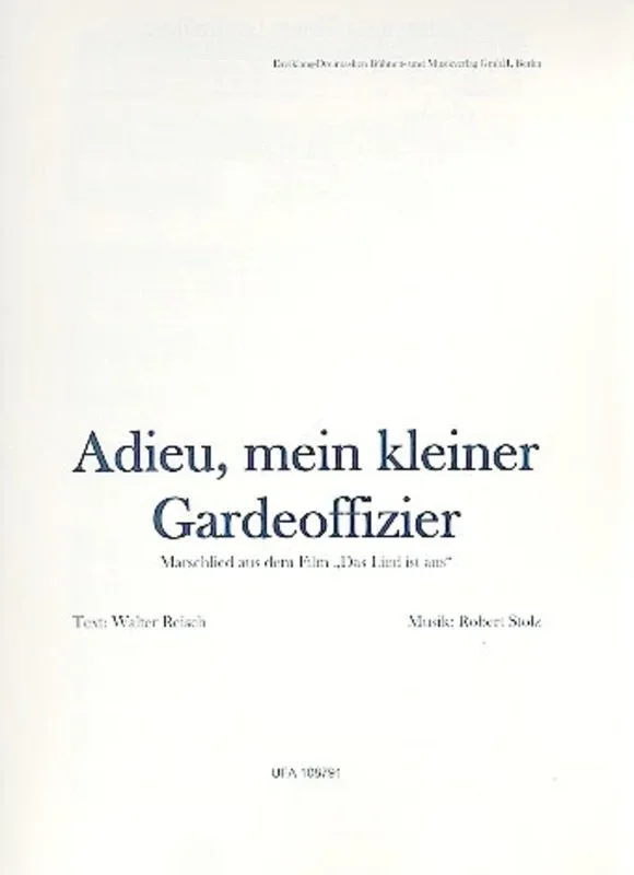 Adieu Mein Kleiner Gardeoffizier Voice/Piano (Sheet Music)