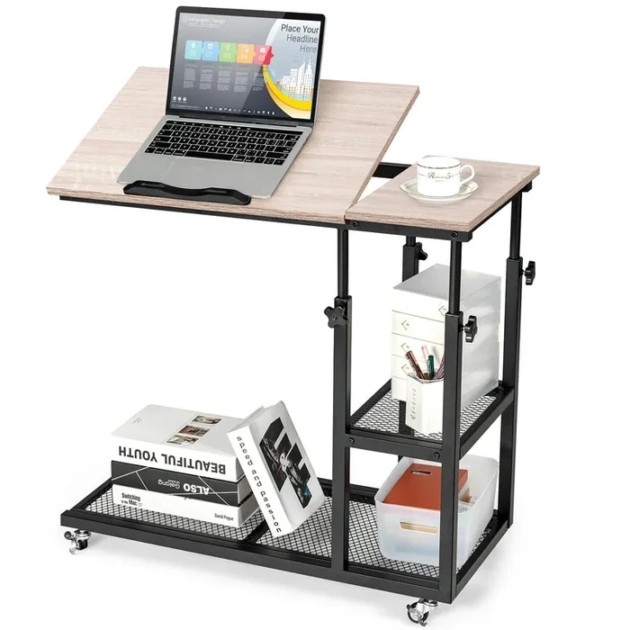 Adjustable C-Shaped Bedside Table with Wheels