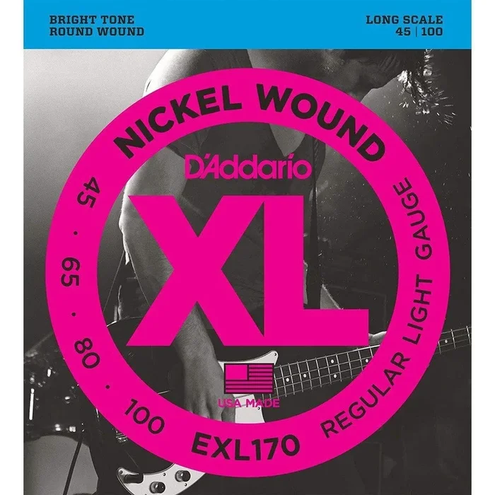 Bajo D’Addario EXL170 de 4 cuerdas entorchado en níquel, ligero, 45-100, escala larga