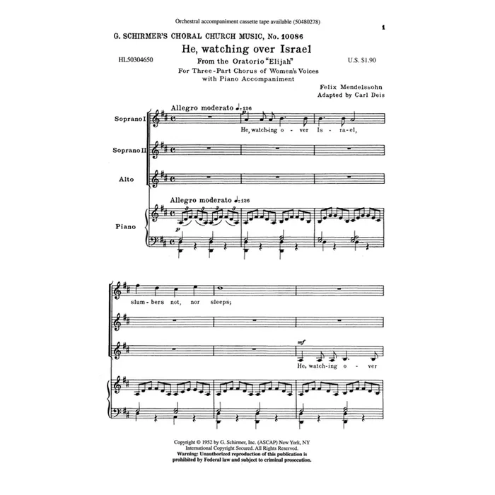Bartholdy, Felix Mendelssohn – He, Watching Over Israel (from Elijah)
