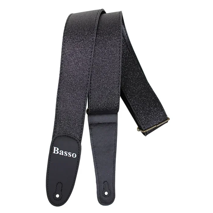 Basso Guitar Strap – Glitter Stage Series Black Glitter EX47, Adjustable 90-145cm, 5cm Wide, Recyclable Synthetic Material