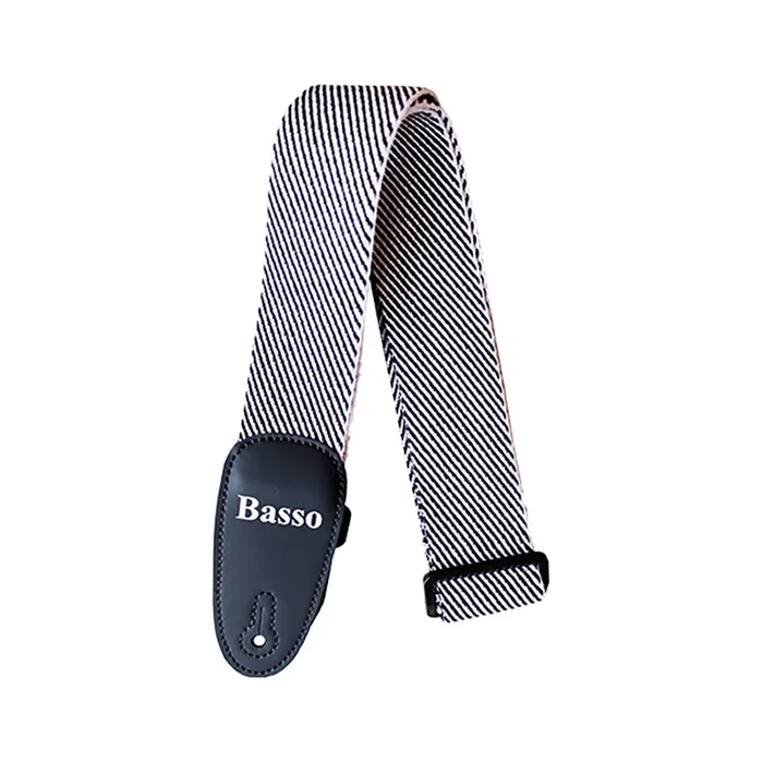 Basso Vintage Tweed Cotton Guitar Strap – Black & White, Adjustable 33″ to 59″, 2″ Wide, 100% Cotton, Reinforced Ends, Made in Brazil