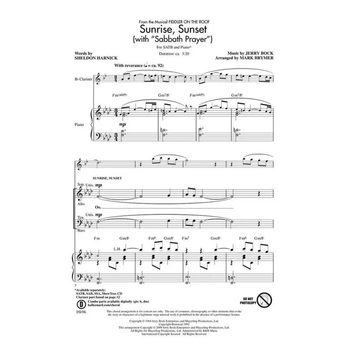 Bock & Harnick – Sunrise, Sunset with Sabbath Prayer