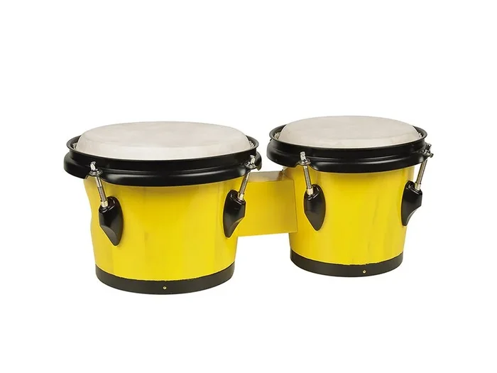Bongo, hardwood, 6,5″+7,5″, rawhide skins, black hardware, yellow