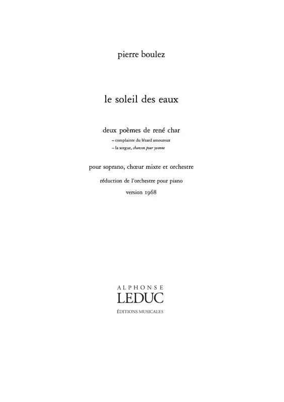 Boulez: Le Soleil des eaux