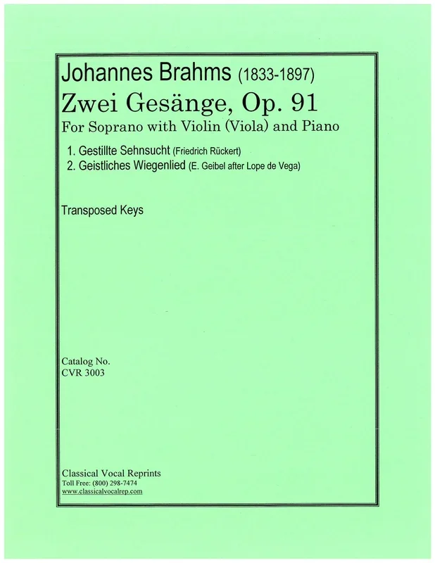 Brahms: 2 Gesänge, Op. 91 (for soprano)