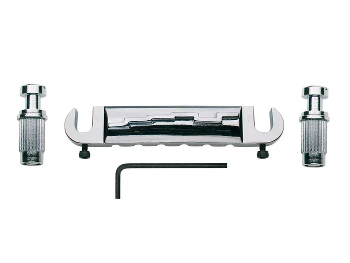 Bridge-tailpiece, G-model, with studs, fixed staggered saddles, chrome