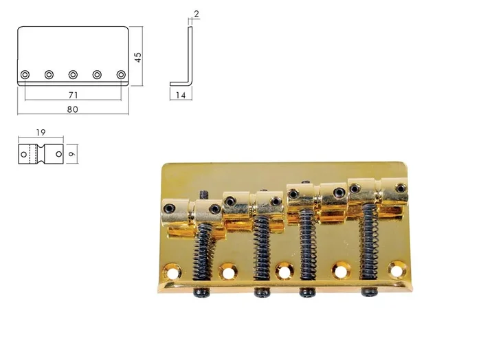 Bridge-tailpiece, Jocker/ Puncher bass, pitch 19mm, gold