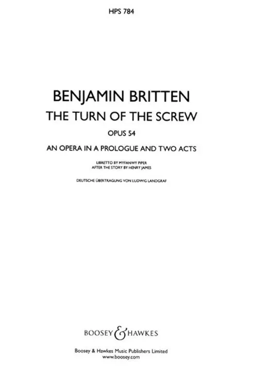 Britten – Turn Of The Screw Op 54 Study Score Book