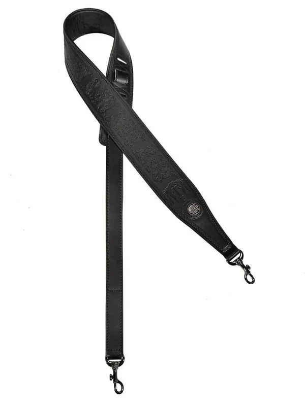 Buffalo I Series Banjo strap, top quality leather, black, chrome clips and velcro quick-release strap