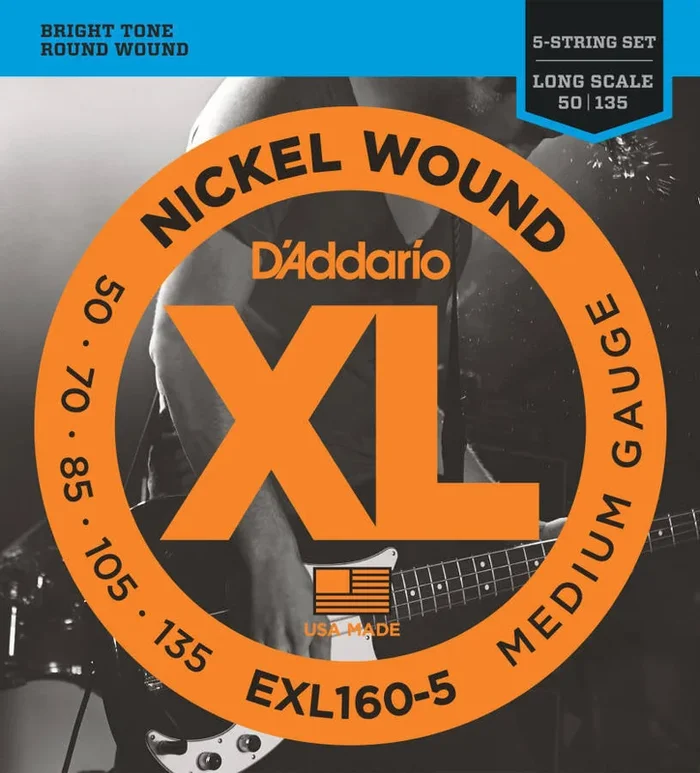 D’addario 5 String Nickel Wound Long Scale Bass Strings 050 135 – EXL1605