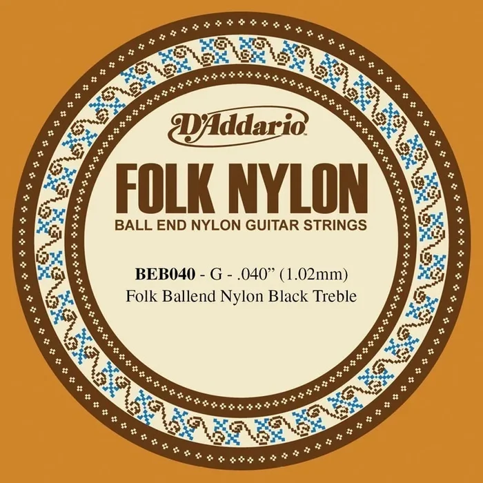 D’Addario BEB040 Folk Nylon Guitar Single String, Black Nylon, Ball End, .040