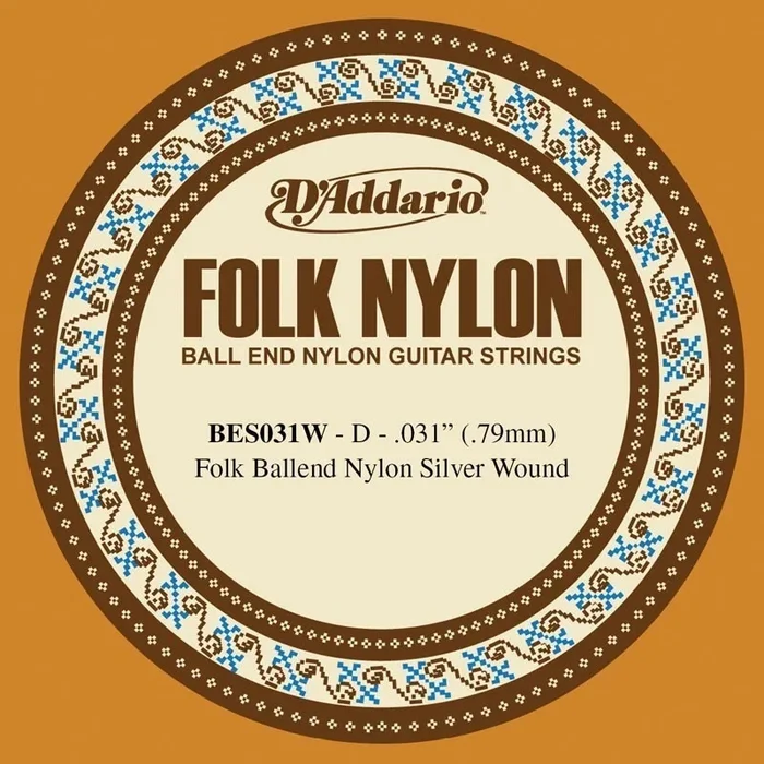 D’Addario BES031W Folk Nylon Guitar Single String, Silver Wound, Ball End, .031