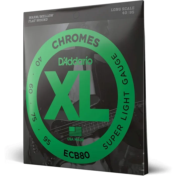 D’Addario ECB80 XL Chromes Flat Wound Bass Guitar Strings – Super Light 40-95
