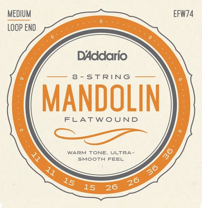 D’Addario EFW74 Flatwound Mandolin Strings, Phosphor Bronze, Medium, 11-36