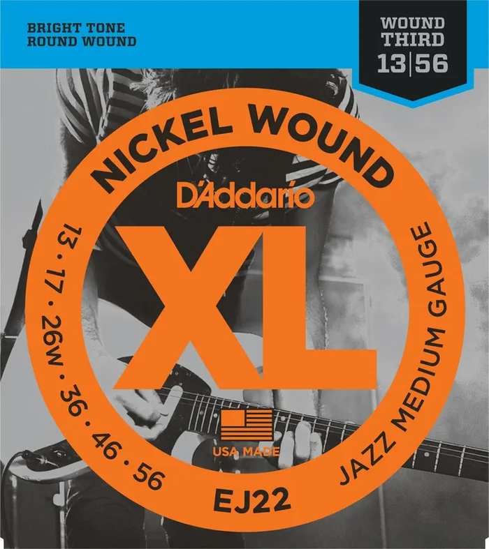 D’Addario EJ22 Nickel Wound Electric Guitar Strings, Jazz Medium, 13-56
