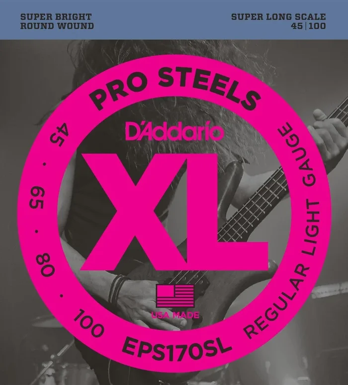 D’Addario EPS170SL ProSteels Bass Guitar Strings, Light, 45-100, Super Long Scale