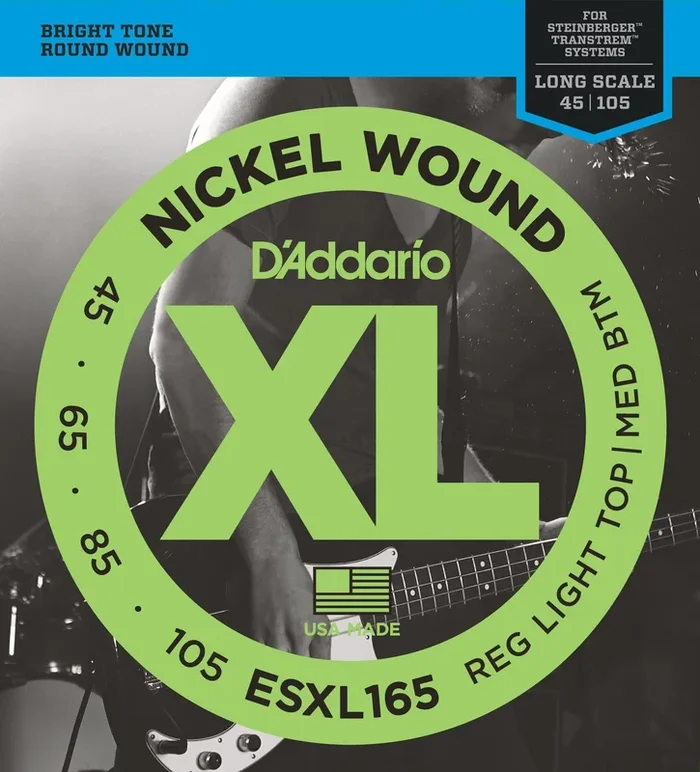 D’Addario ESXL165 Nickel Wound Bass Guitar Strings, Medium, 50-105, Double Ball End, Long Scale