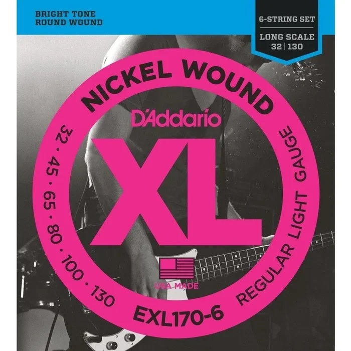 D’Addario EXL170-6 Nickel Wound 6-String Bass, Light, 32-130, Long Scale