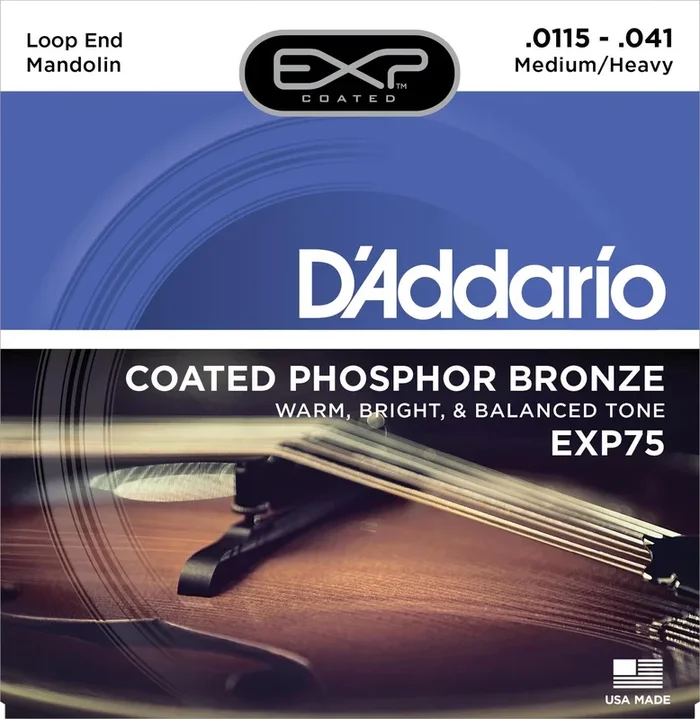 D’Addario EXP75 Coated Phosphor Bronze Mandolin Strings, Medium/Heavy, 11.5-41