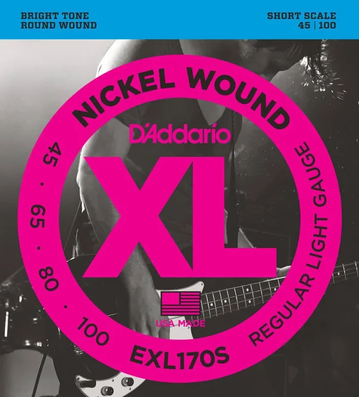 D’addario Nickel Wound Short Scale Strings Bass Strings 045 100 – EXL170S