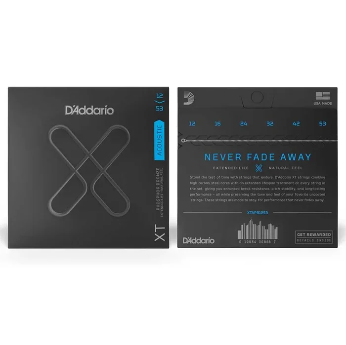 D’Addario XTAPB1253 XT Coated Acoustic Guitar Strings, Light, 12-53