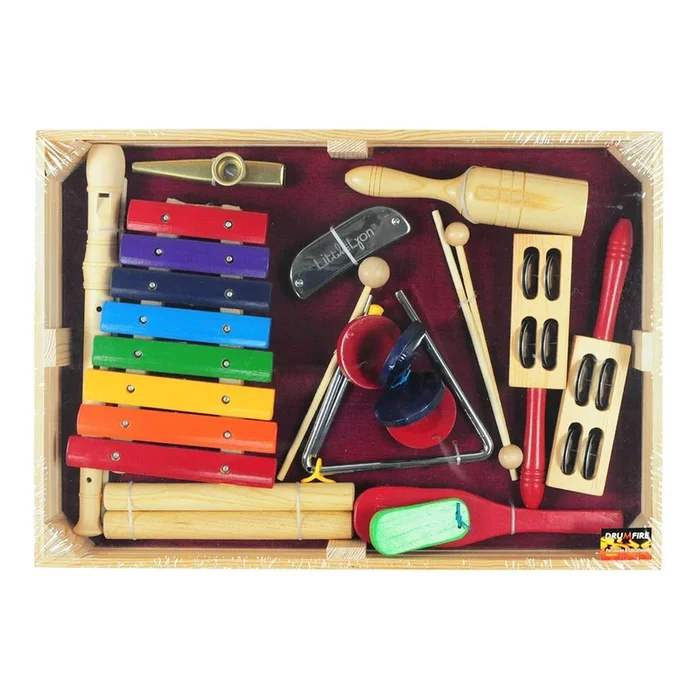 Drumfire 10 Piece Hand Percussion Pack with Wooden Crate