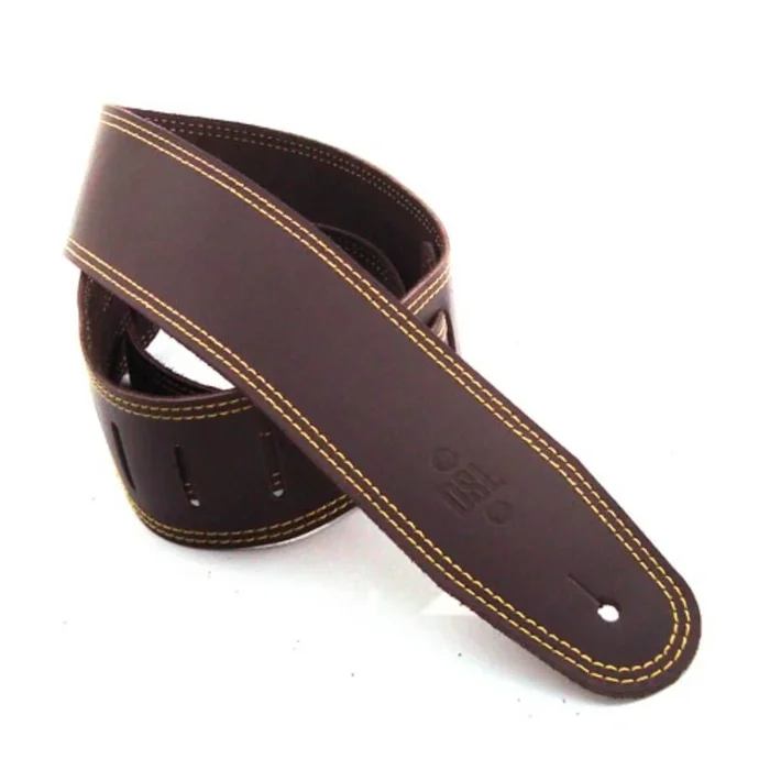 DSL Straps Classic Series Single Ply Guitar Strap 2.5in – Saddle Brown/Yellow Stitch