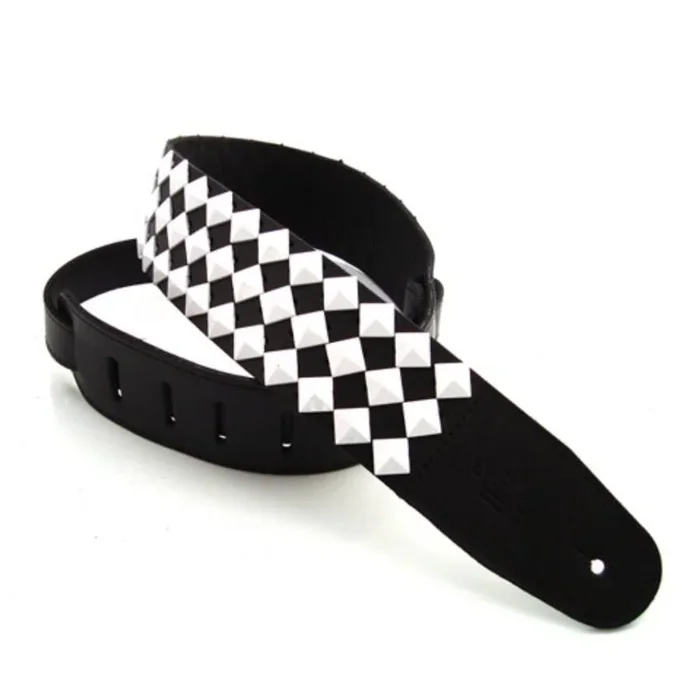DSL Straps Metal Series Pyramid Metal Leather Guitar Strap 2.5in – White