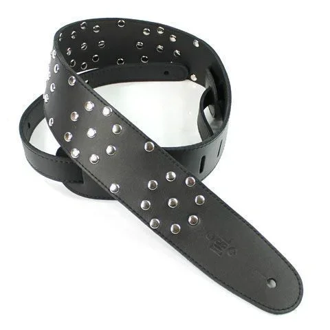 DSL Straps Metal Series RR Tribute Leather Guitar Strap 3.5in Polka Dot – Black/Black