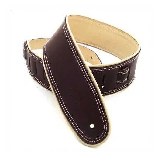 DSL Straps Premium Series Rolled Edge Leather Guitar Strap 2.5in – Saddle Brown/Beige