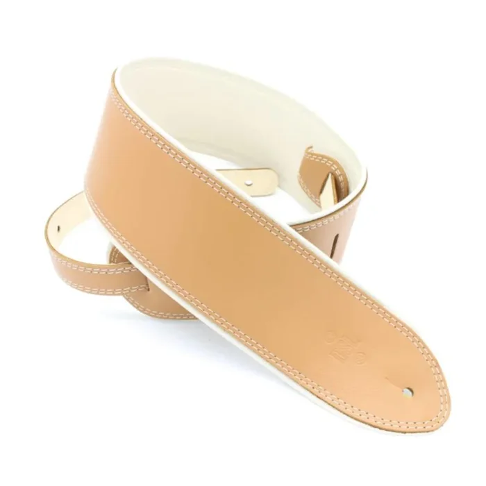 DSL Straps Premium Series Rolled Edge Leather Guitar Strap 3.5in – Tan/Beige