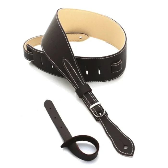 DSL Straps Premium Series Slender Leather Guitar Strap 2.5in Buckle – Saddle Brown/Beige