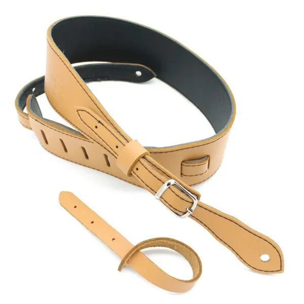 DSL Straps Premium Series Slender Leather Guitar Strap 2.5in Buckle – Tan/Black