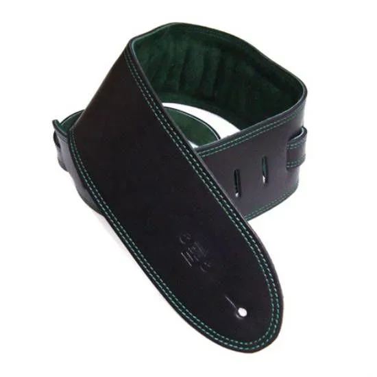 DSL Straps Premium Series Suede Guitar Strap 3.5in Leather & Padded Suede – Black/Green