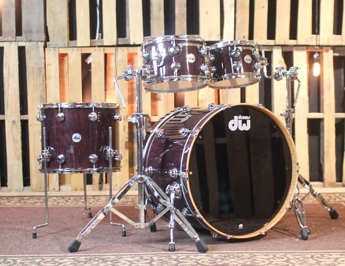 DW Collector’s Deep Purple Stain over Super Curly Maple Drum Set – 24,10,12,16 – SO#1258759
