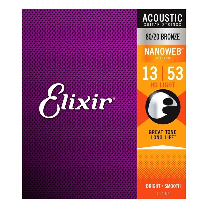 Elixir 11182 13-53 Acoustic Guitar Strings Nanoweb HD 80/20 Coated Light Gauge