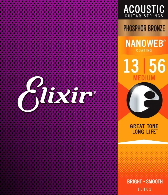 Elixir E16102 Phosphor Bronze Nanoweb Medium, 13-56