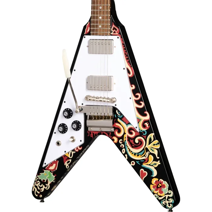 Epiphone Jimi Hendrix “Love Drops” Flying V Left Handed Electric Guitar – Ebony w/ Artwork