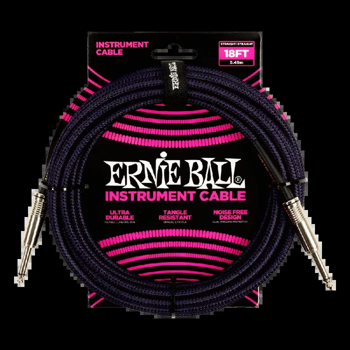Ernie Ball 18ft Braided Straight Straight Instrument Cable Purple Black