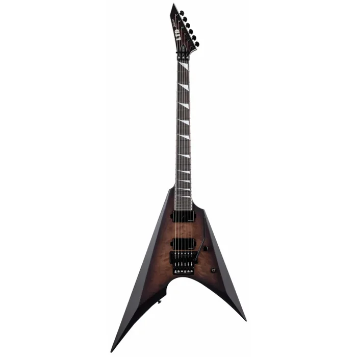 ESP LTD Arrow 1000 QM DBSB Electric Guitar – Mahogany Body, Maple Neck, Black Finish, 27″ Baritone Scale, Extra Thin U Fingerboard Radius
