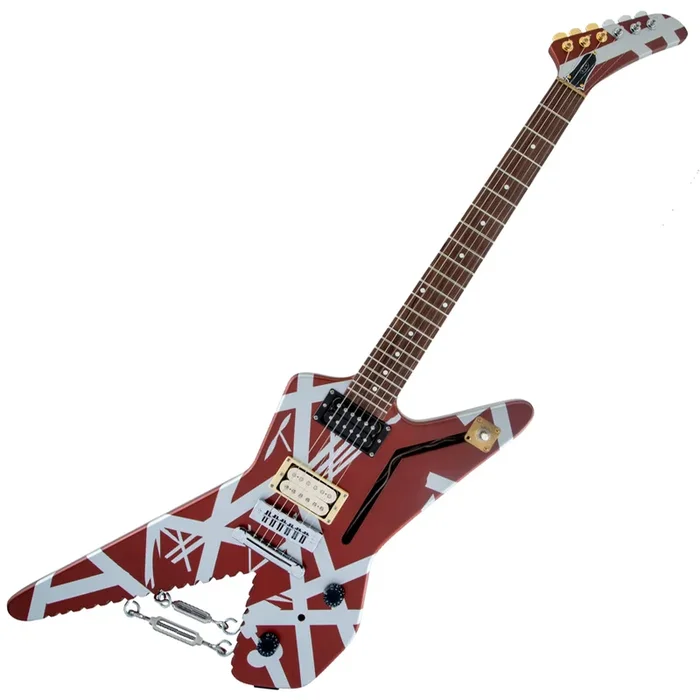 EVH Striped Series Shark Electric Guitar in Burgundy & Silver Stripes – 5107922505