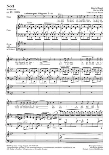 Faure : En Priere And Noel Op.43/1 Soprano Voice (Carus)