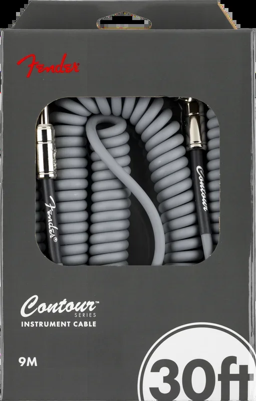 Fender Contour Series Coiled Instrument Cable, 30ft Inca Silver